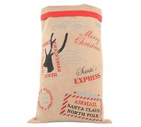 Trimming Shop Lot de 15 grands sacs de Noël en toile de jute avec cordon de serrage, imprimé festif, durable et réutilisable, 70 x 50 cm