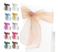 Trimming Shop Lot de 25 nœuds en organza pour chaises avec nœud plus large et plus ample pour mariage, anniversaire, réception, décoration de fête, 17 x 280 cm Pêche