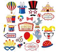 Trimming Shop Lot de 27 accessoires pour photomaton de carnaval - Kit de visage de clown amusant pour enfants et adultes avec chapeaux, moustaches, nœuds papillon, ballons et lunettes de soleil pour