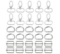 Trimming Shop Lot de 30 mousquetons pivotants en métal argenté avec boucle coulissante et anneau en D pour sangles de sangle, sac à dos, sangles de fixation, accessoires de bricolage, 32 mm Argenté.