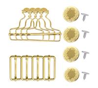 Trimming Shop Lot de 4 boucles de salopette 35 mm avec curseur rectangulaire Tri-Glide et boutons sans couture pour jarretelles, salopettes, bretelles, combinaisons, dorées,