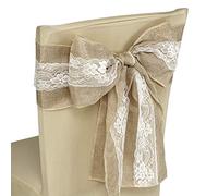 Trimming Shop Lot de 5 nœuds vintage en toile de jute avec dentelle blanche - Bords cousus - Style rustique - Pour mariage, réception, maison, jardin, fête - 18 x 274 cm