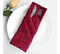 Trimming Shop Lot de 5 serviettes de table en tissu damassé rouge 50,8 x 50,8 cm, serviettes de dîner 100 % polyester avec élégant motif floral à volutes pour Noël, mariages, fêtes, décoration