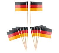 Trimming Shop Lot de 50 décorations de gâteau en Forme de Drapeau Allemand pour la Coupe du Monde 2022 - Mini Piques à Cocktail, Sandwich, Nourriture, Fruits - Fournitures de fête pour pub, café,