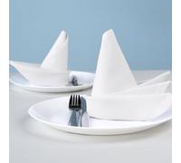 Trimming Shop Lot de 50 serviettes de table en polyester blanc de 220 g/m² pour la maison, serviettes de 50,8 cm pour le dîner avec bords ourlés pour Noël, mariage, banquet, fête, événements, légères