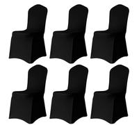 Trimming Shop Lot de 6 housses de chaise noires en élasthanne avec devant en tissu extensible, amovible et lavable pour décoration de mariage, banquet, cérémonie, hôtel, salle à manger, fête