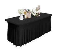 Trimming Shop Nappe rectangulaire Style Jupe en Spandex, Housse de Table élastique Extensible pour Mariage, Banquet, gâteau et Buffet (Noire, 72 Pouces, 190 g/m²)
