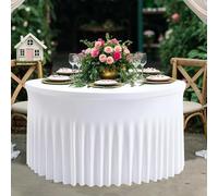 Trimming Shop Nappe Ronde Style Jupe en Spandex, Housse de Table élastique Extensible pour Mariage, Banquet, gâteau et Buffet (Blanche, 60 Pouces, 190 g/m²)
