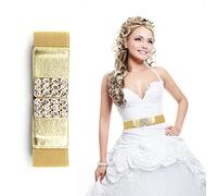 Trimming Shop Noir Large Femmes Élastique Taille Ceinture pour Habillé, Décontracté avec Doré Célèbre Boucles et Ornés Faux Diamants, Réglable, Extensible, 60mm - Or, Extra Large