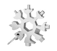 Trimming Shop Outil multifonction 18 en 1 en forme de flocon de neige argenté avec porte-clés - Tournevis plat et cruciforme llen, décapsuleur, trou de adget de voyage et d'aventure pour