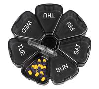 Trimming Shop Pilulier 7 jours noir - Organiseur de tablette hebdomadaire avec couvercles à pression et étiquettes de jour - Pilulier compact pour vitamines, suppléments, médecine quotidienne et