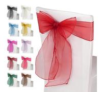 Trimming Shop Rouge d'organza Rouges Chaise Couverture Assorted Couleur Fuller Bow Ruban pour Mariage, Banquet, Anniversaire, décoration d'événement, 17cm x 280cm, 50pcs
