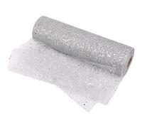 Trimming Shop Rouleau de tulle de Noël doux à paillettes avec paillettes brillantes pour sapin de Noël, chemin de table, mariage, décoration de banquet, argenté - 28 cm x 27 m