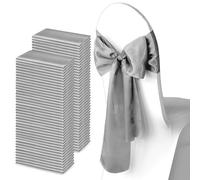 Trimming Shop Satin Sash Wedding Chair Cover Sashes Band Wider Fuller Bows Ribbon for Reception Birthday Banquet Party Decoration, 7” x 108” (18 x 274cm), Argent, 100pcs
