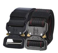Trimming Shop Set of 2 Military Style Adjustable Tactical Belts in Nylon with Quick Release Buckle 125 x 3.8 cm, Nylon, Black + Black with Red Stitch, 125cm x 3.8cm