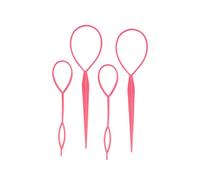 Trimming Shop Topsy Lot de 4 outils de tressage pour queue de cheval - Accessoire de coiffure pour filles et femmes - Durable - Rose