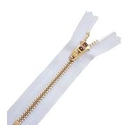 Trimming Shop YKK Fermeture éclair blanche en nylon à extrémité fermée, fermeture éclair robuste à coudre en laiton doré, fermeture éclair durable pour vêtements en denim, jeans, pantalons, sacs à