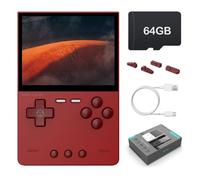 Trimui Brick Console de jeu portable avec écran de 3,2", écran IPS 1024 x 768, prend en charge plusieurs simulateurs, système Linux, carte TF 64 Go intégrée, rouge