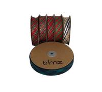 Trimz Biais Tartan, Rouge, Vert, Bleu, doré, 20m x 25mm