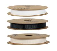 Trimz Ruban gros-grain monochrome mélange - Blanc, noir, ivoire, bobines de 15 mm x 5 m - Blanc, noir, ivoire