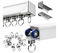 Tringle à rideau à fixation au plafond avec clips en aluminium 1 voie - Longueur réglable de 50 cm à 600 cm - Montage mural inclus (590 cm)