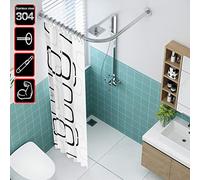 Tringle à rideau de douche d'angle extensible en acier inoxydable 304 avec barre incurvée pour installation non percée/percée, réglable 70, 95 cm x 70 cm, 95 cm, avec crochets, parfait pour la salle