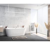 Tringle à rideau de douche en aluminium blanc et noir brillant 70 x 165 x 70 cm Convient pour baignoire, forme en U, avec supports de plafond, avec anneaux (blanc)