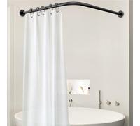 Tringle à rideau de douche en forme de L, barre d'angle incurvée réglable, en acier inoxydable, sans perçage, ne s'affaisse pas, extensible, noire, convient aux espaces de 68-98 cm x 68-98 cm
