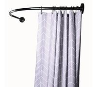 Tringle à Rideau De Douche En Forme De L Extensible En Acier Inoxydable,tringle Rideau Arrondie Pour Angle,sans Perçage /forage,pour Coin De Douche/salle De Bain/(Size:B 70-95cm x 90-130cm,Color:Noir)
