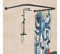 Tringle à rideau de douche en forme de U (deux côtés : 80-120 cm, milieu : 88-110 cm) Tringle à rideau de douche réglable en acier inoxydable 304 pour salle de bain Noir