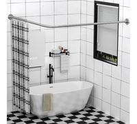 Tringle à rideau de douche extensible en acier inoxydable 304 en forme de L pour salle de bain, baignoire (61 à 175,3 x 180,3 à 215,9 cm, taille maximale de 295,9 cm), installation sans perçage, pour