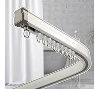 Tringle à rideau de douche incurvée - Rails en alliage d'aluminium pour baignoire et baie vitrée - Comprend des crochets et raccords - Support de plafond durable de 160 cm