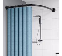 Tringle à rideau de douche incurvée sans perçage réglable de 90 à 130 cm - Noir en forme de L - Accessoires de salle de bain faciles à installer - Design peu encombrant - Résistant à la rouille.