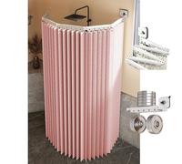 Tringle à rideau de douche pliable peu encombrante et imperméable à fixer au mur avec ventouse, parfaite pour salles de bains et magasins de vêtements (rose, 4 volets)