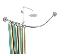 Tringle à rideau de douche réglable en forme de L avec extension d'angle incurvée en acier inoxydable - Double installation - Convient pour 130 à 180 cm - Parfait pour les salles de bains - Design