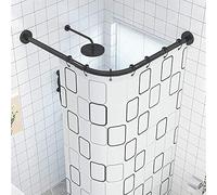 Tringle à rideau de douche télescopique réglable pour salle de bain, robuste et facile à installer, barre de rideau de douche incurvée de type L sans perforation, barre de baignoire télescop