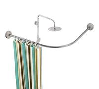 Tringle à rideau de douche télescopique réglable pour salle de bain, robuste et facile à installer, barre de rideau de douche incurvée en forme de L sans perçage, barre de rideau d'angle rég