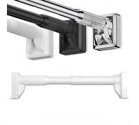 Tringle à rideau de douche télescopique réglable sans perçage antirouille antidérapante pour fenêtres de salle de bain et armoires Blanc (210-300 cm)