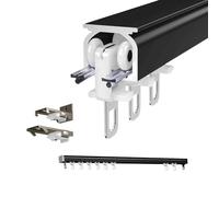 Tringle à rideau de plafond carrée et silencieuse en aluminium robuste pour baies vitrées de camping-car - 160 cm - Noir - Idéale pour la maison, le bureau et l'extérieur