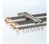 Tringle À Rideau Double Piste 1,50mm D'épaisseur - Système De Rail De Rideau En Aluminium À Glissement Silencieux Pour Séparateur De Pièce, Montage Au Plafond Ou Au Mur(Gray Wall,280cm(2*140cm))