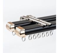 Tringle À Rideau Double Piste 1,50mm D'épaisseur - Système De Rail De Rideau En Aluminium À Glissement Silencieux Pour Séparateur De Pièce, Montage Au Plafond Ou Au Mur(Black Wall,260cm(2*130cm))