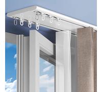 Tringle à rideau double ultra fine en alliage d'aluminium silencieux à 2 couches pour chambre à coucher, salon, hôpitaux, matériel de draperie réglable de 2,4 m