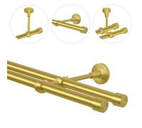 Tringle à rideau l'or, 160 cm, 2 voies, 19 mm, métal, fixation au mur, Embout droit