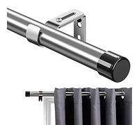 Tringle à Rideaux, 76-116 cm Tringle à Rideau Extensible avec Boutons Cap avec Supports， Tringle à Rideaux Ensemble de Quincaillerie en Acier Inoxydable Réglable Fenêtre Décorative pour Salon/Argent