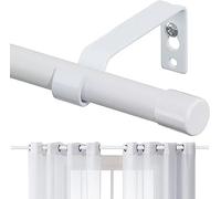 Tringle à Rideaux, 76-116cm Tringle à Rideau Extensible avec Boutons Cap avec Supports Ensemble de Quincaillerie en Acier Inoxydable Réglable - 16mm de Diamètre Fenêtre Décorative pour Salon/Blanc Mat