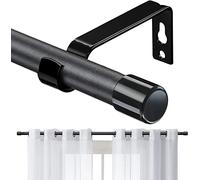 Tringle à Rideaux, 76-157cm Tringle à Rideau Extensible avec Boutons Cap avec Supports Ensemble de Quincaillerie en Acier Inoxydable Réglable - 16mm de Diamètre Fenêtre Décorative pour Salon/Noir Mat