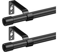 Tringle à Rideaux, 76-157cm Tringle à Rideau Extensible avec Boutons Cap avec Supports Ensemble de Quincaillerie en Acier Inoxydable Réglable - 16mm de Diamètre Fenêtre/Noir Mat 2Pièces