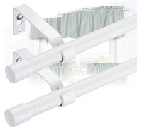 Tringle à Rideaux, 76-198cm Tringle à Rideau Extensible avec Boutons Cap avec Supports Ensemble de Quincaillerie en Acier Inoxydable Réglable - 16mm de Diamètre Fenêtre/Blanc Mat 2Pièces