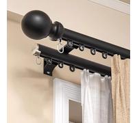 Tringle à rideaux à double rail Rail à rideaux robuste Fixation murale Avec roulettes silencieuses Embouts décoratifs ronds for chambre à coucher/salon/fenêtres/hôtel(Black,5m/16.4ft)