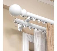 Tringle à rideaux à double rail Rail à rideaux robuste Fixation murale Avec roulettes silencieuses Embouts décoratifs ronds for chambre à coucher/salon/fenêtres/hôtel(White,0.9m/3ft)